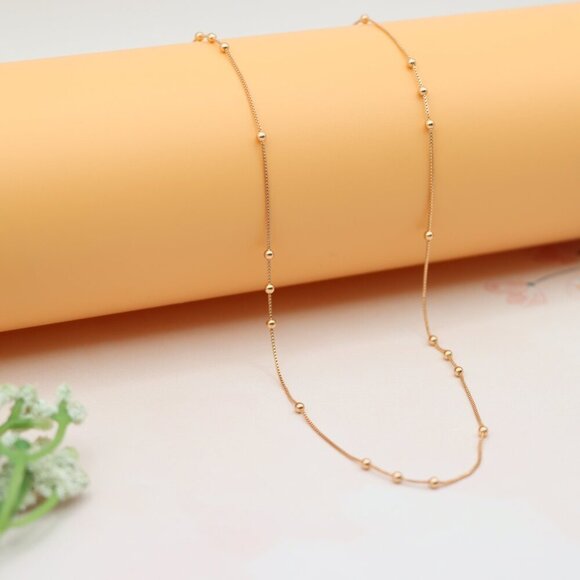 "Rose Gold Plated Brass Necklace with Dainty Beaded Chain , XPNL0143 - Picture 4 of 11
